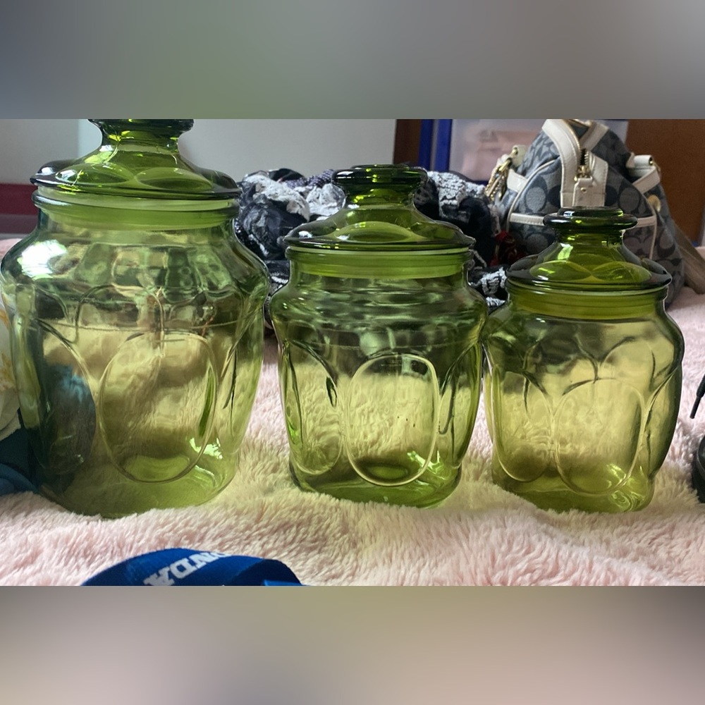 MCM Vintage L.E. Smith avacado glass canisters set of 3